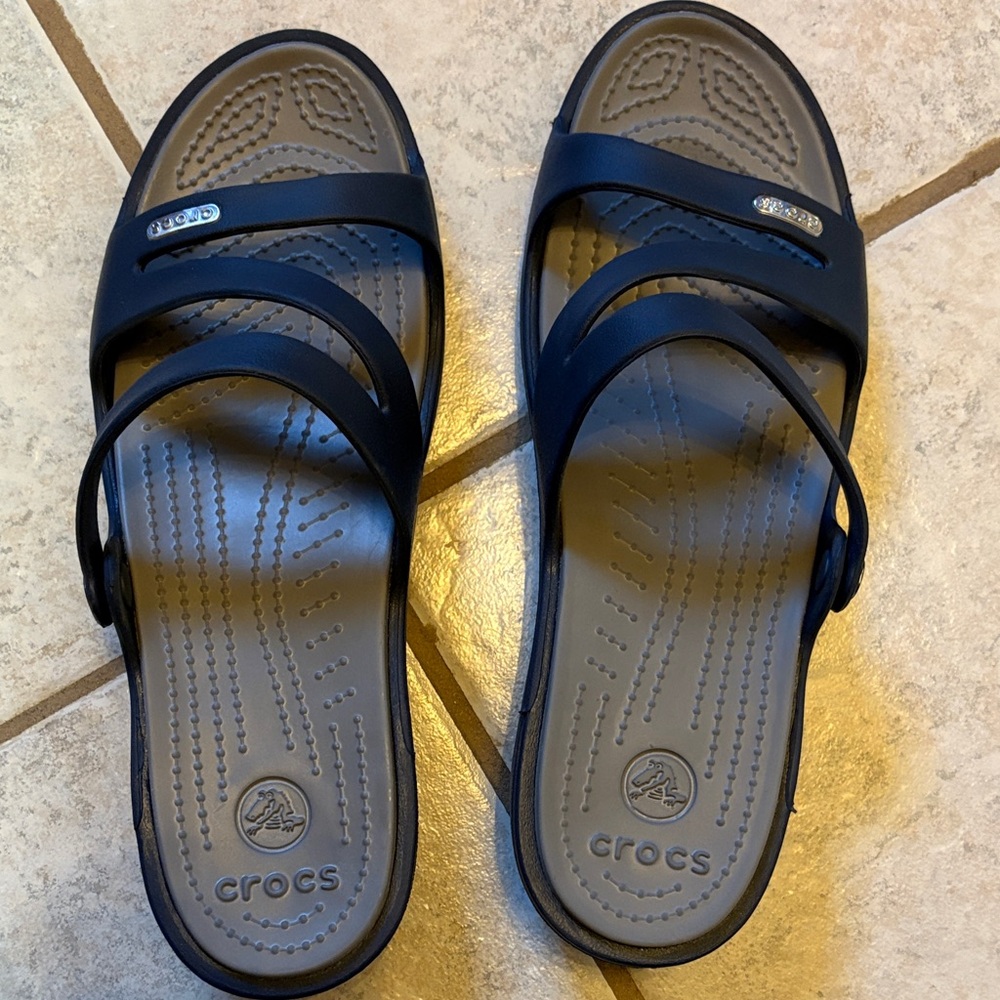 CROCS Black Slide Sandals with Gray Footbed